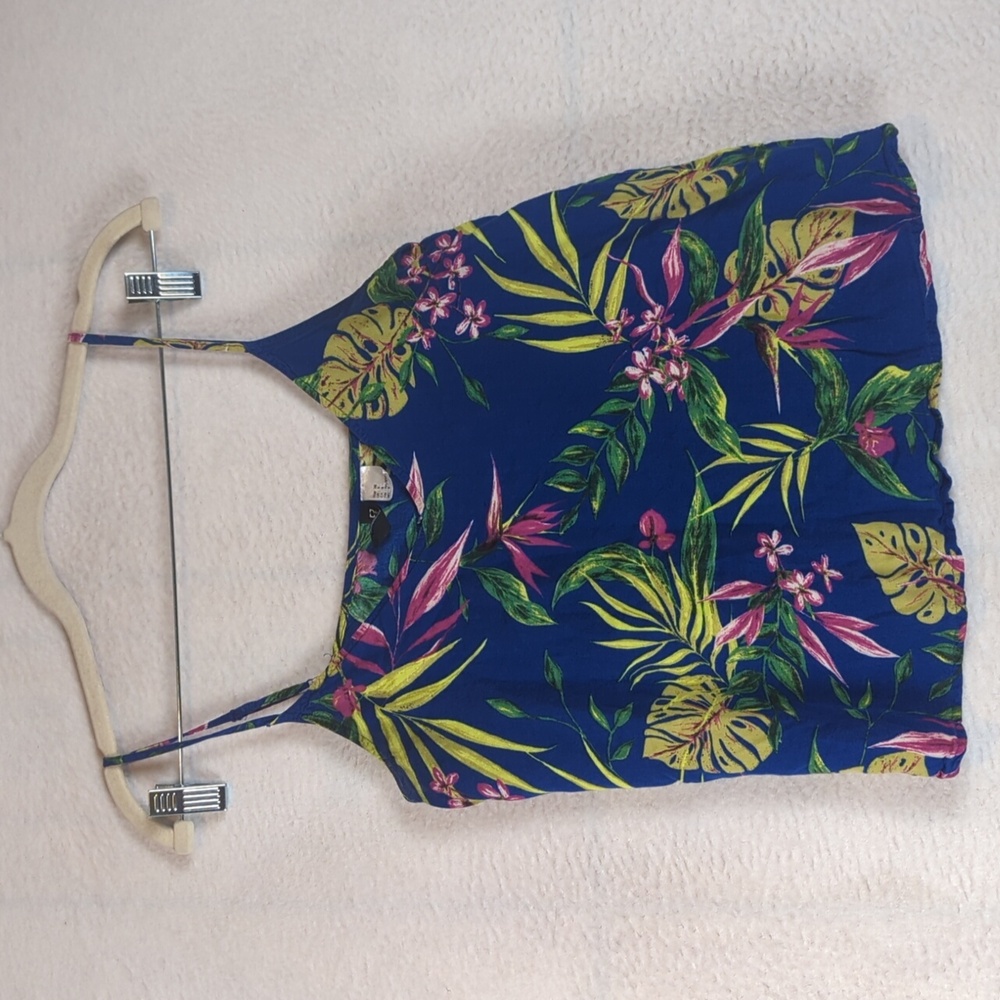 💜5 for $15💜H&M Divided Women's Blue Tropical Beach Hawaiian Cropped Tank Top 8